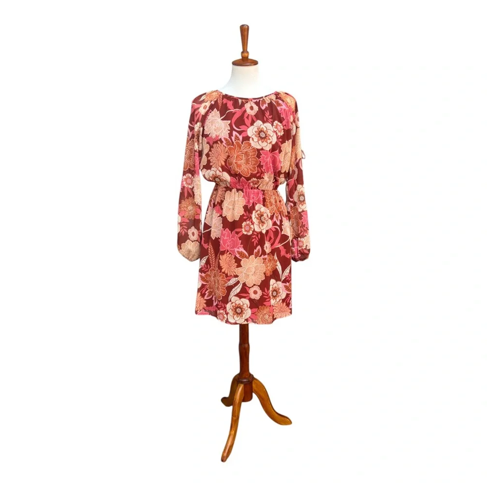 Collective Concepts Women’s M Chiffon Floral Red & Orange Multicolor Dress NWT - Picture 2 of 12